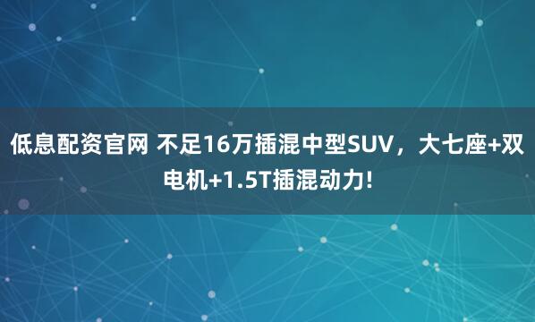 低息配资官网 不足16万插混中型SUV，大七座+双电机+1.5T插混动力!